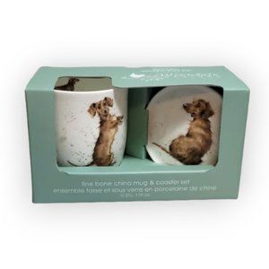 Royal Worcester Sausage Dog Bone China Mug and Coaster Set